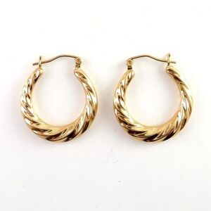 14K Pure Gold Twisted Oval Hoop Earrings